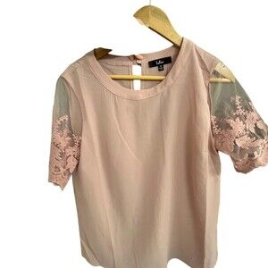 Lulus Blouse Womens Size M Mauve Pink Embroidered Lace Mesh Crew Neck Top